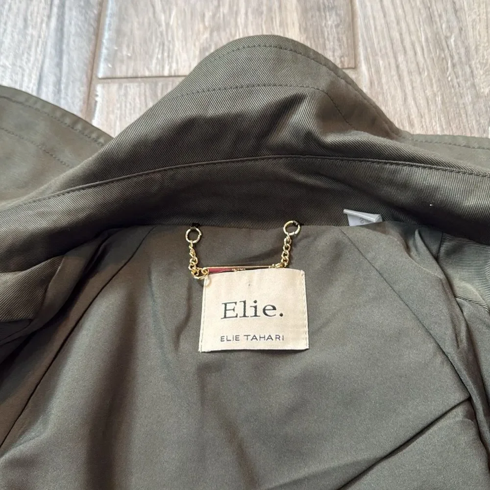 Elie Tahari Olive Green Light Weight‎ Trench Coat Retails $158 SZ Small - Picture 2 of 9